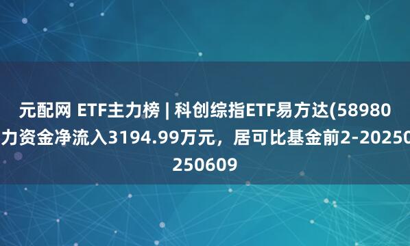 元配网 ETF主力榜 | 科创综指ETF易方达(589800)主力资金净流入3194.99万元，居可比基金前2-20250609